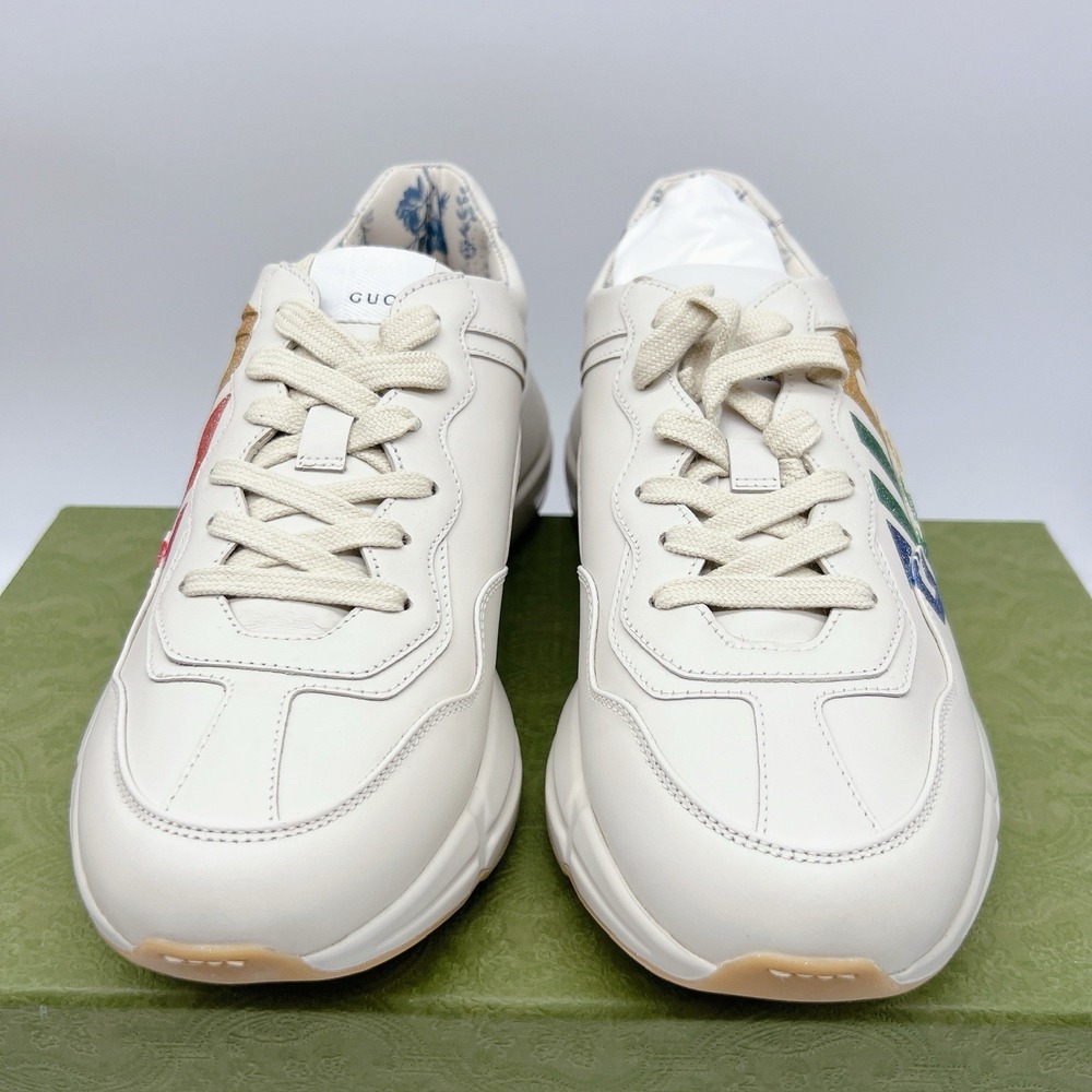 Gucci Rhyton Platform Calfskin Glitter Logo Womens Sneakers Mystic White EU 41 - Picture 6 of 16